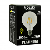 Żarówka dekoracyjna LED FILAMENT G95 E27 7,5W 3000K 1055lm Clear Platinum - POLUX