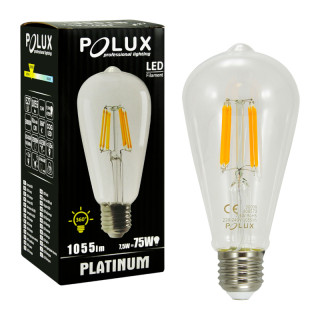 Żarówka dekoracyjna LED FILAMENT ST64 E27 7,5W DL 3000K 1055lm Clear Platinum - POLUX