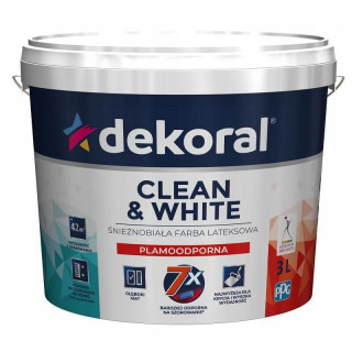 Śnieżno Biała Farba Lateksowa Clean&White 3L - Dekoral
